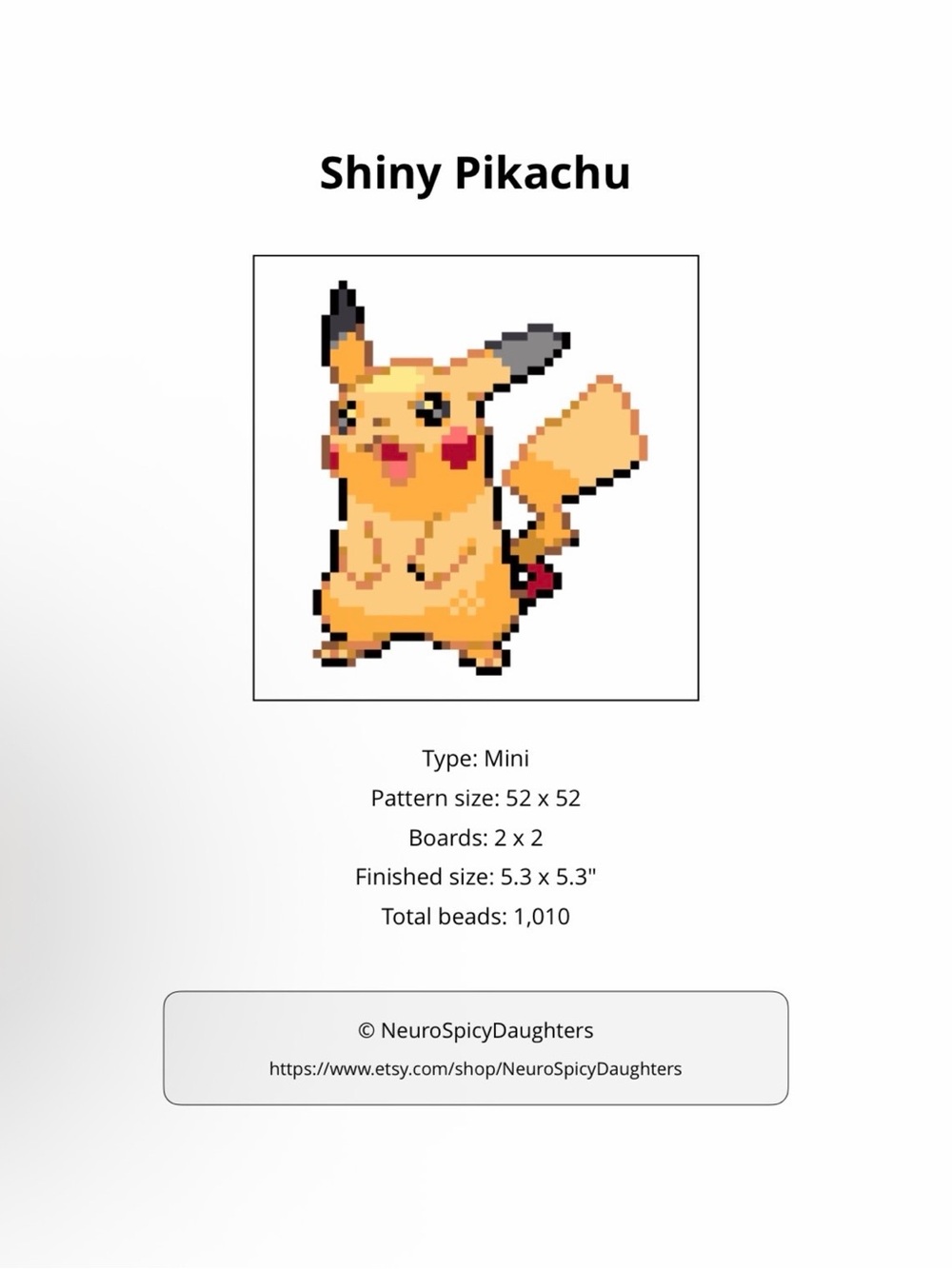 PHYSICAL COPY Pokemon Shiny Pikachu Pixel Art Pattern - Yellow, Black, Red